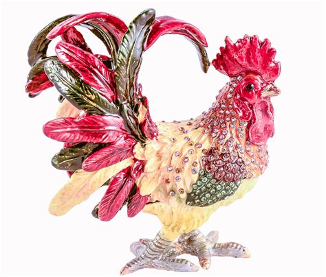 vintage metal rooster painted rooster trinket box|Metal Rooster Trinket Box .